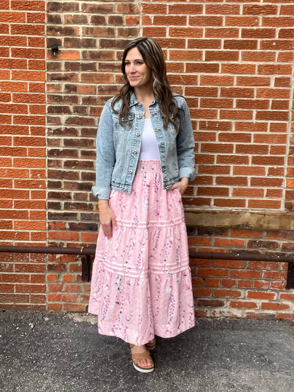 The Gretchen Pink Floral Textured Skirt