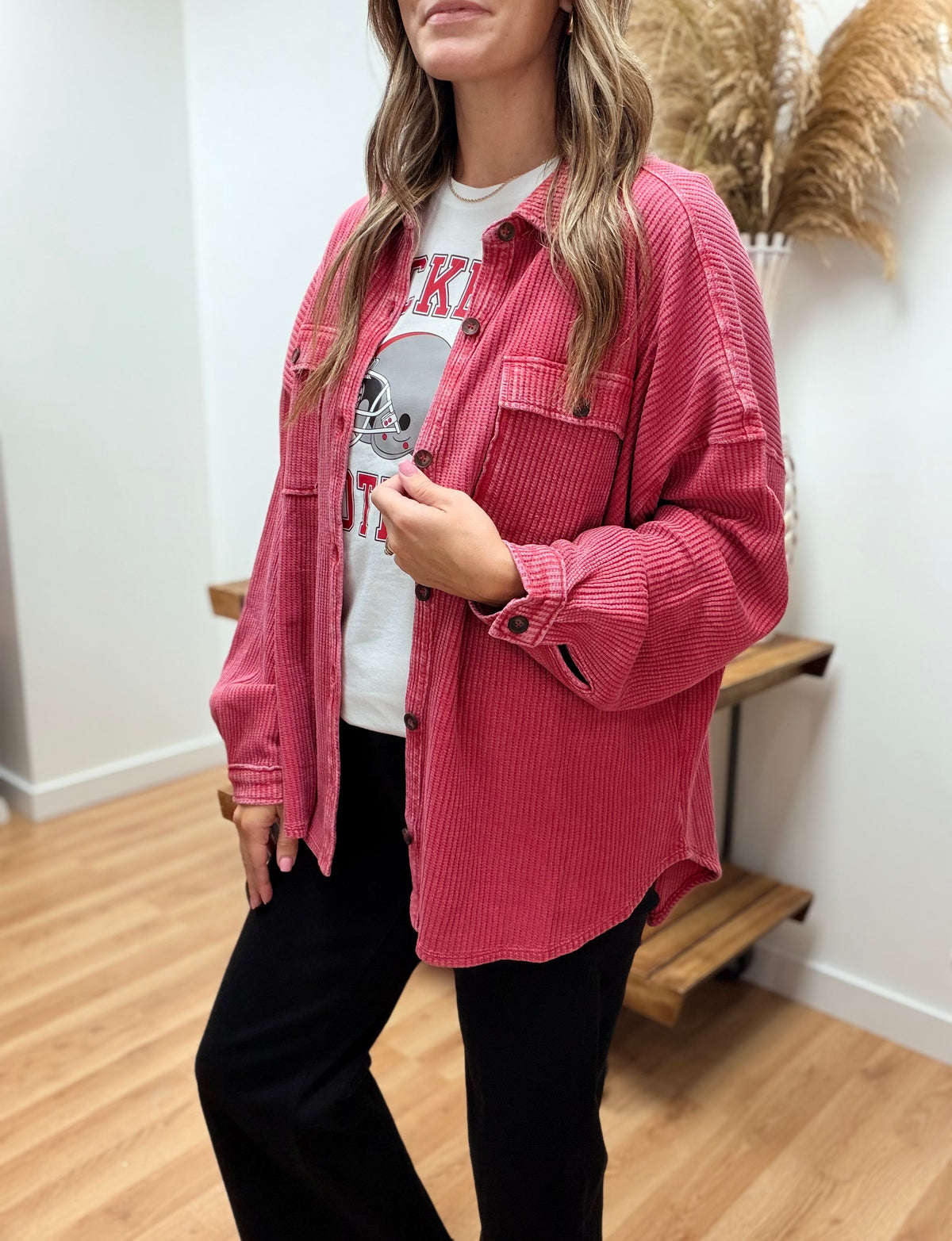 The Kaison Mineral Wash Button Down Thermal Shacket