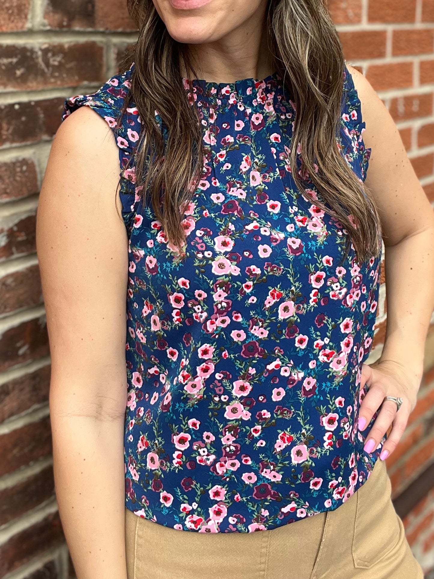 The Maisy Navy Floral Sleeveless Blouse