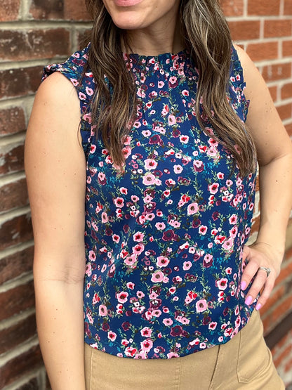 The Maisy Navy Floral Sleeveless Blouse