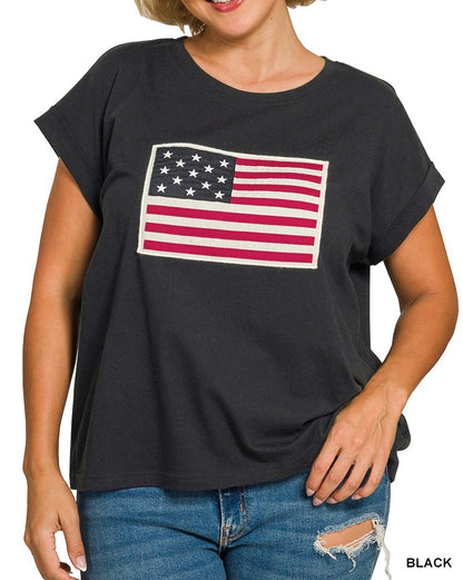 The Liberty Patchwork Curvy American Flag Top