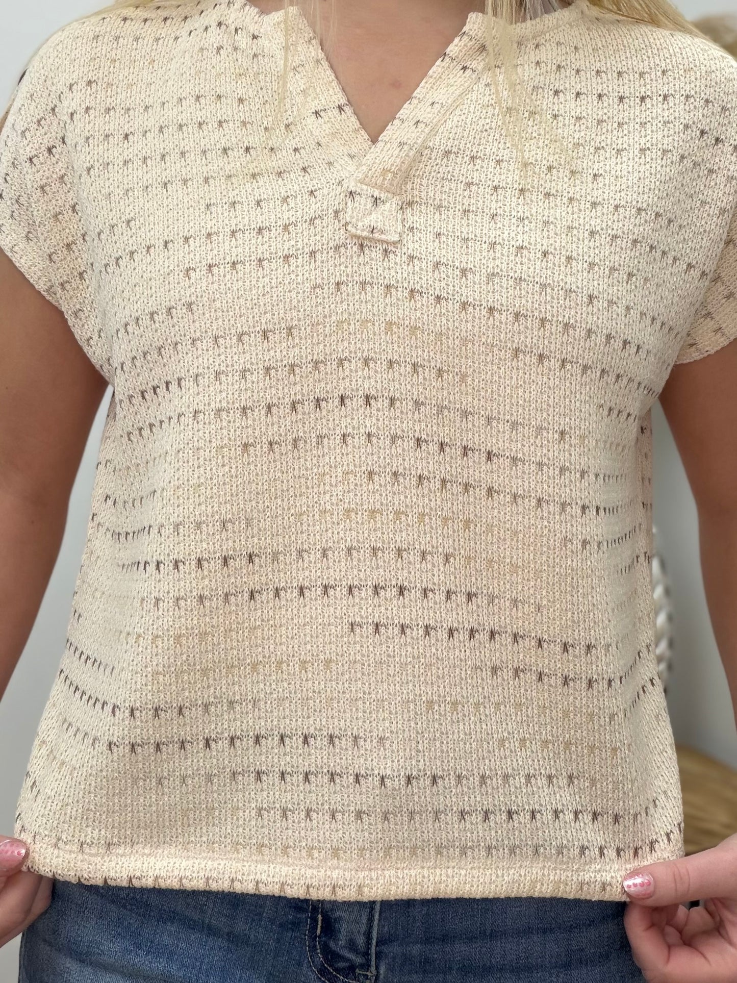 The Alice Multi Color Split Neck Knit Top