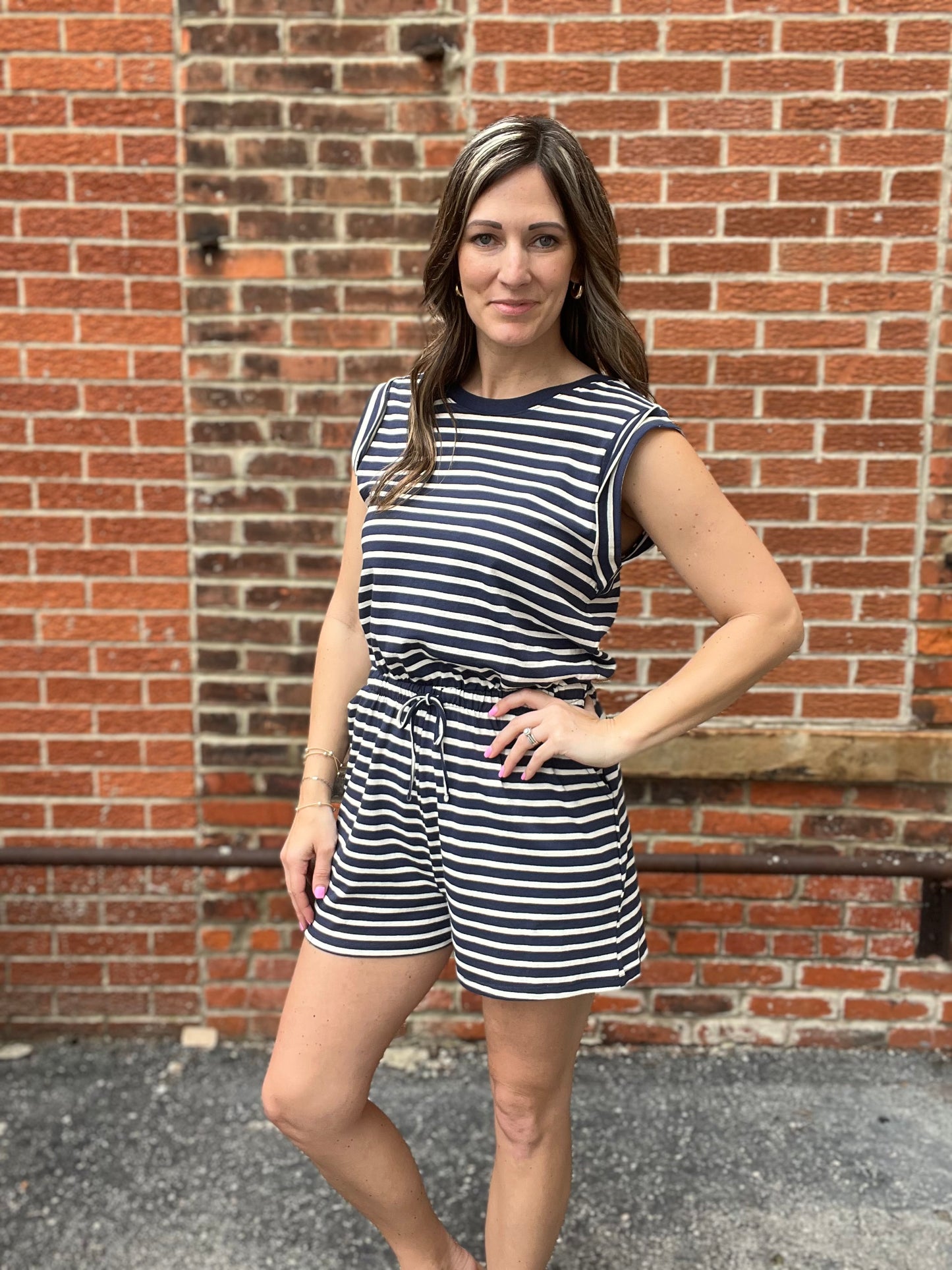 The Solana Sleeveless Striped Daytrip Romper