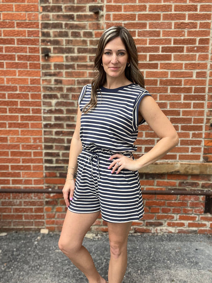 The Solana Sleeveless Striped Daytrip Romper