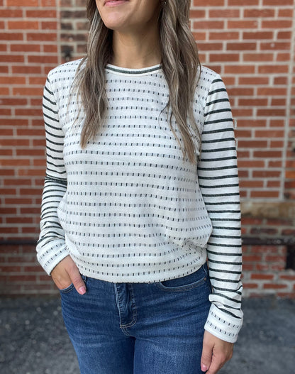 The Huxley Long Sleeve Ivory and Green Top