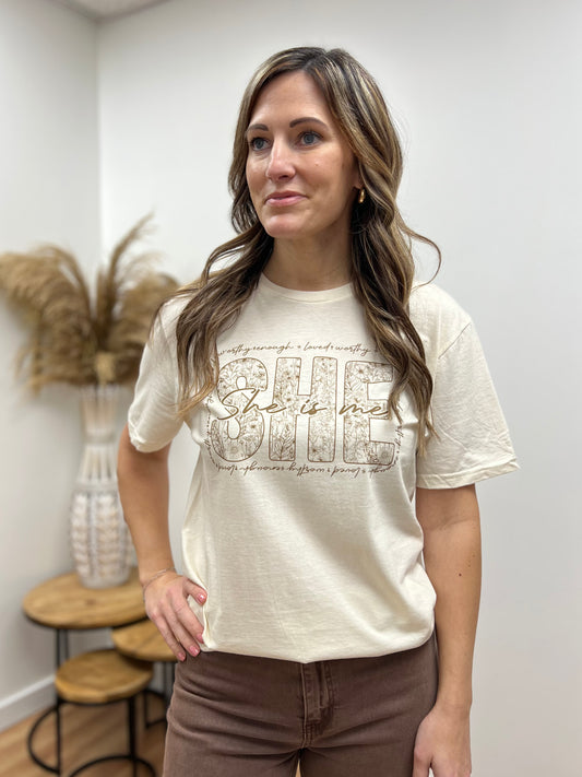 “She Is Me” Floral Graphic Tee