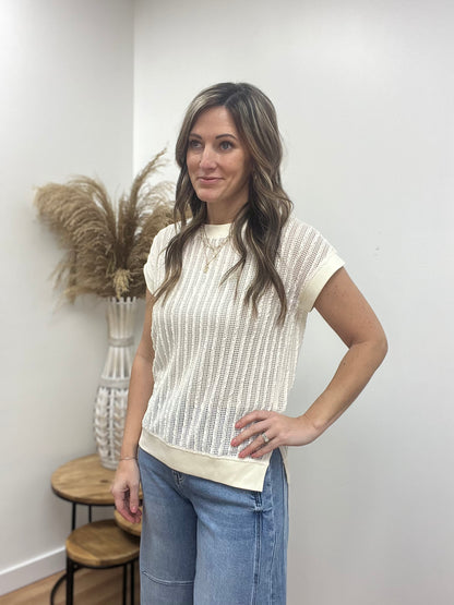 The Maisie Open Weaved Ivory Knit Top