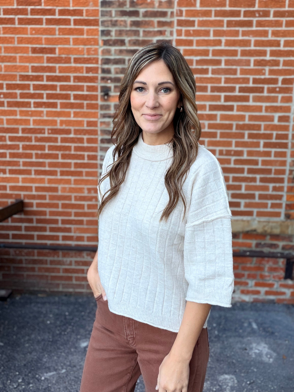 The Granville Cropped Oatmeal Textured Top