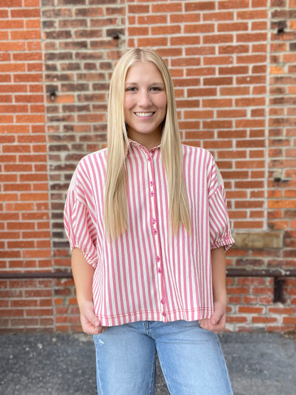 The Milha French Rose Button Up Top