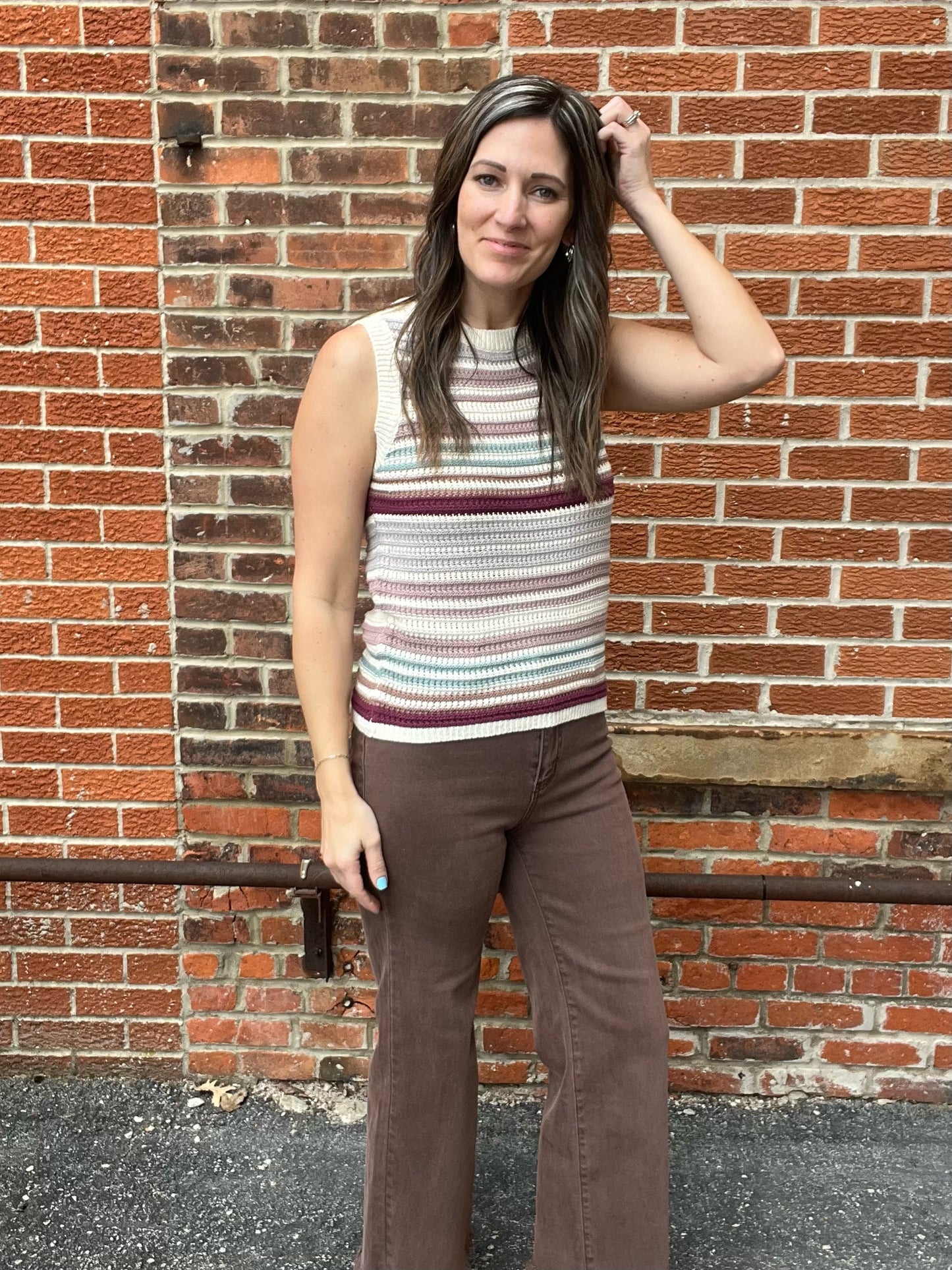 The Bayleigh Wine Striped Crochet Top