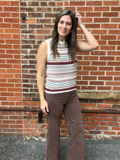 The Bayleigh Wine Striped Crochet Top