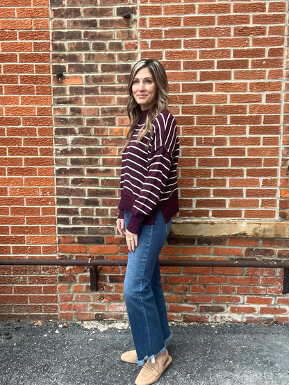 The Stella Stripe Burgundy Knit Sweater