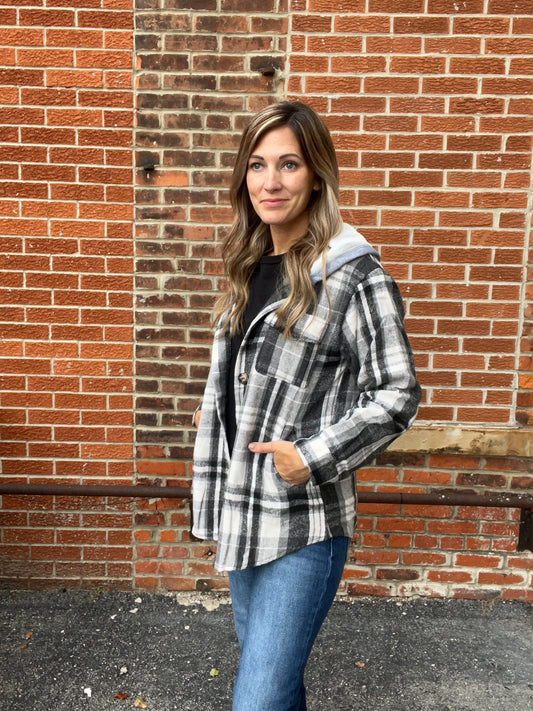 The Parkson Black Plaid Shacket with Hood