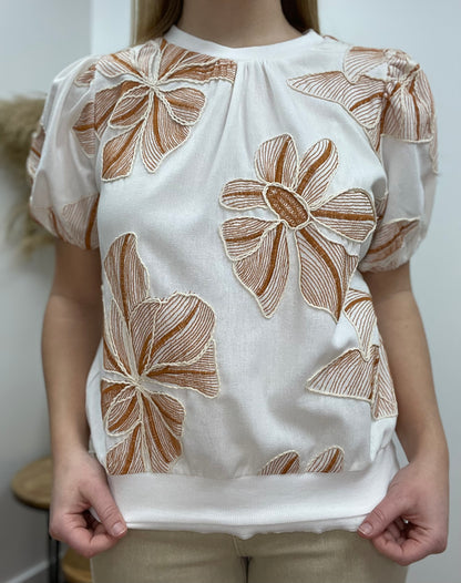 The Lyra Floral Embroidery Puff Sleeve Top