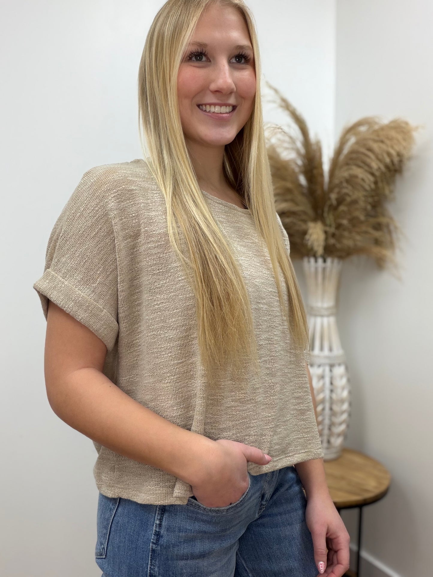 The Vine Round Neck Folded Short Sleeve Top