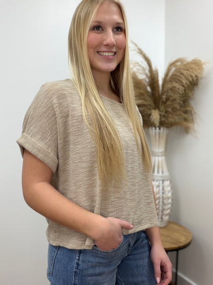 The Vine Round Neck Folded Short Sleeve Top