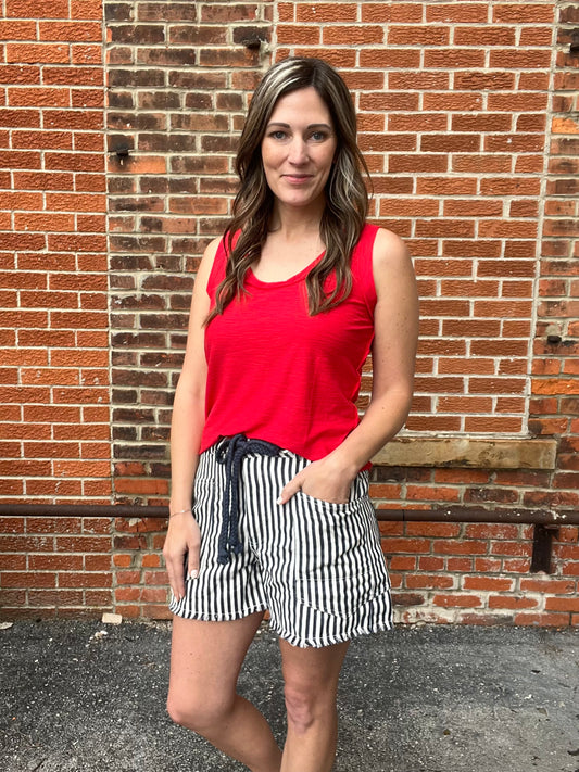 The Dara Mineral Wash Rope Belt Striped Shorts