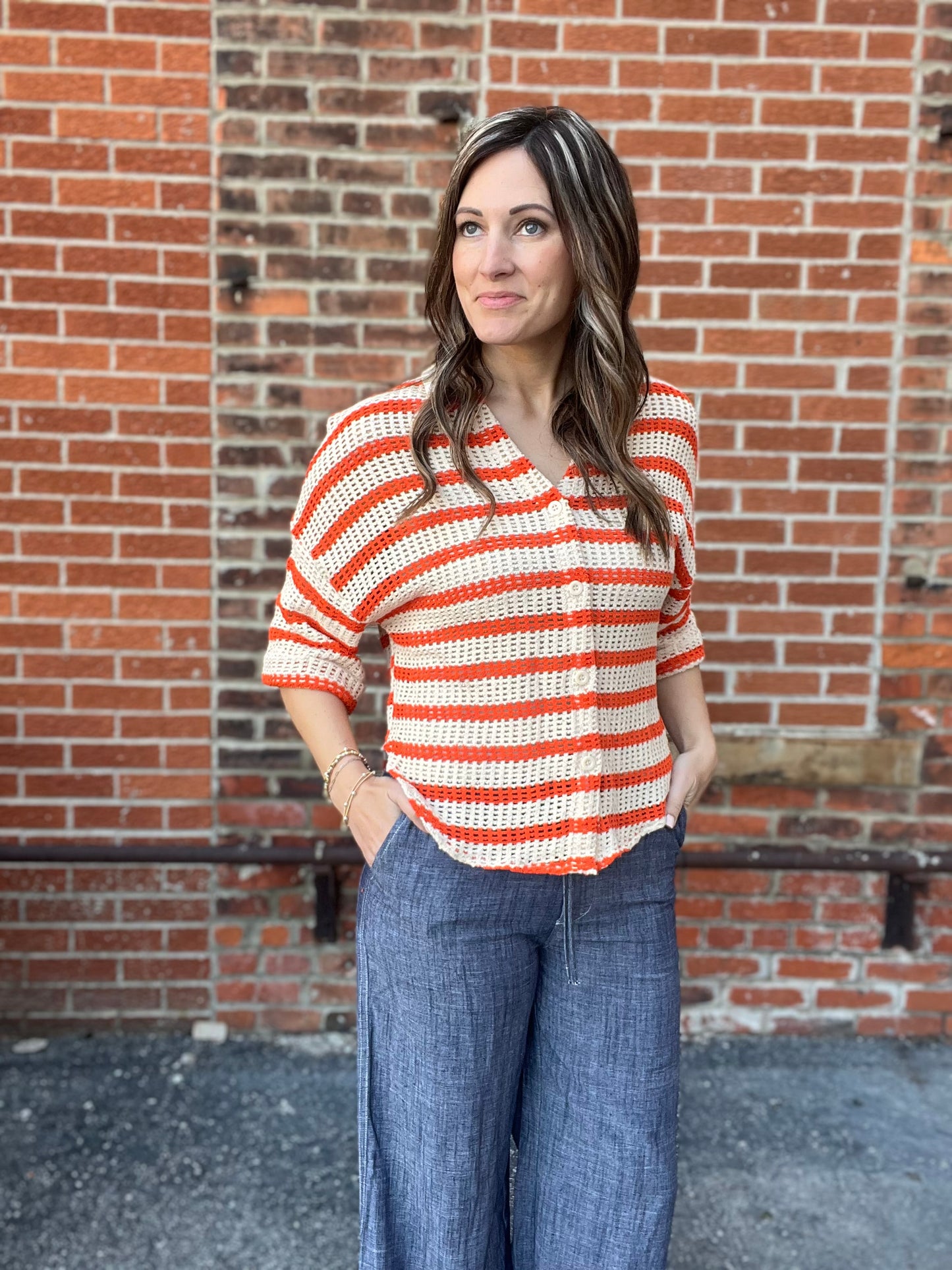 The Aurelia Crochet Knit Striped Shirt
