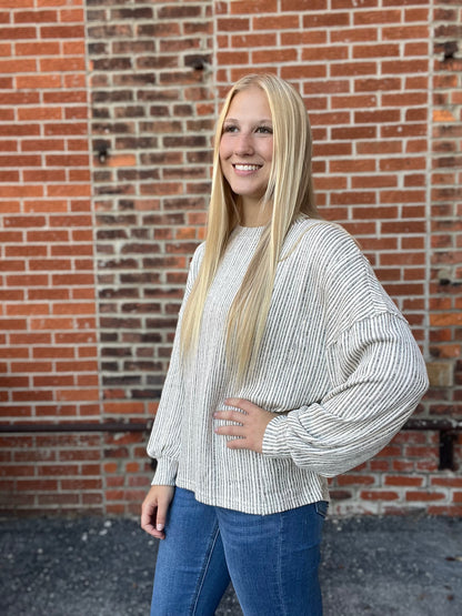 The Marled Long Sleeve Ribbed Knit Textured Top