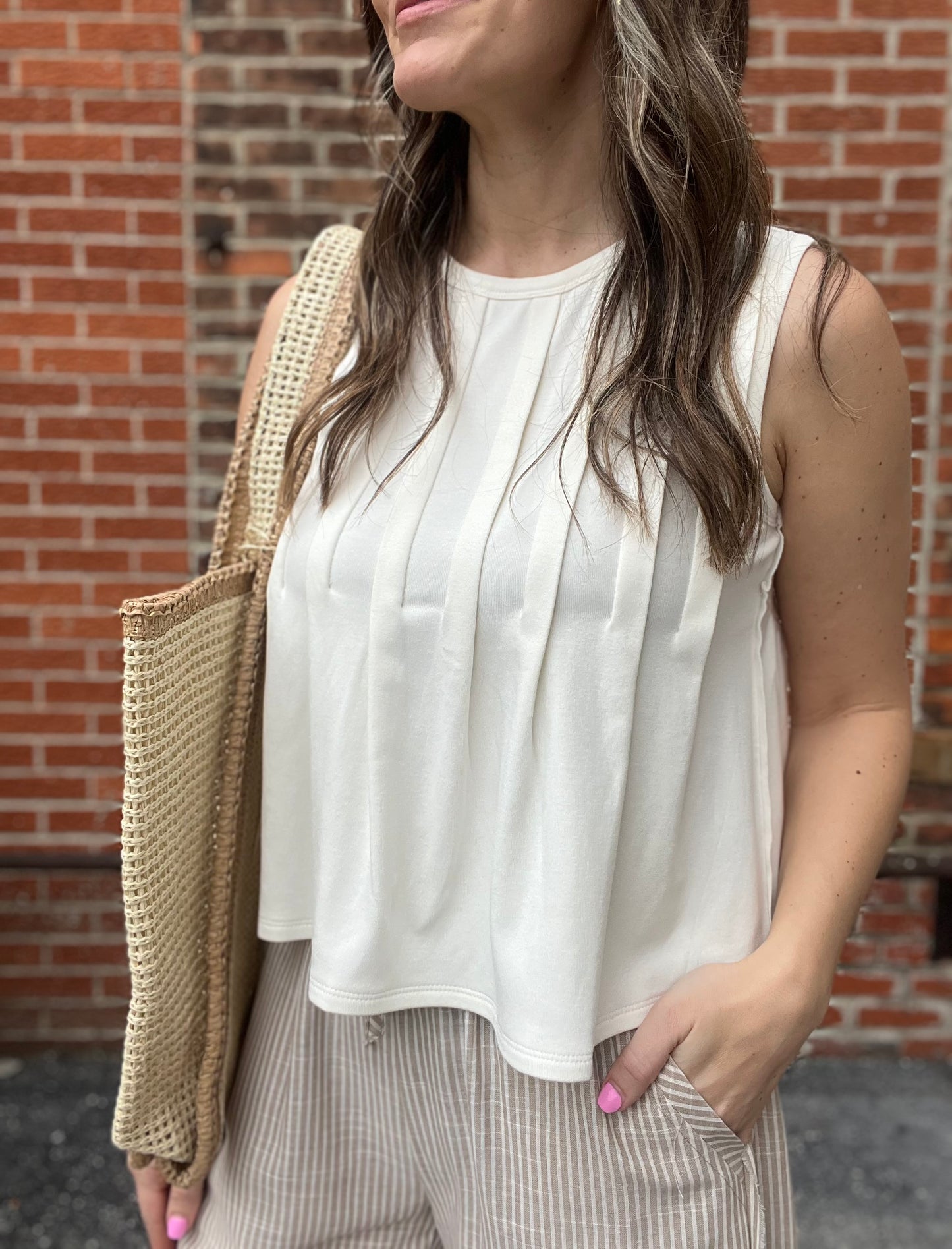The Lielah Cream Pleated Tank Top