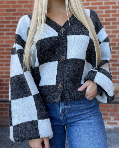 The Quinlet Black and Cream Checkered Cardigan