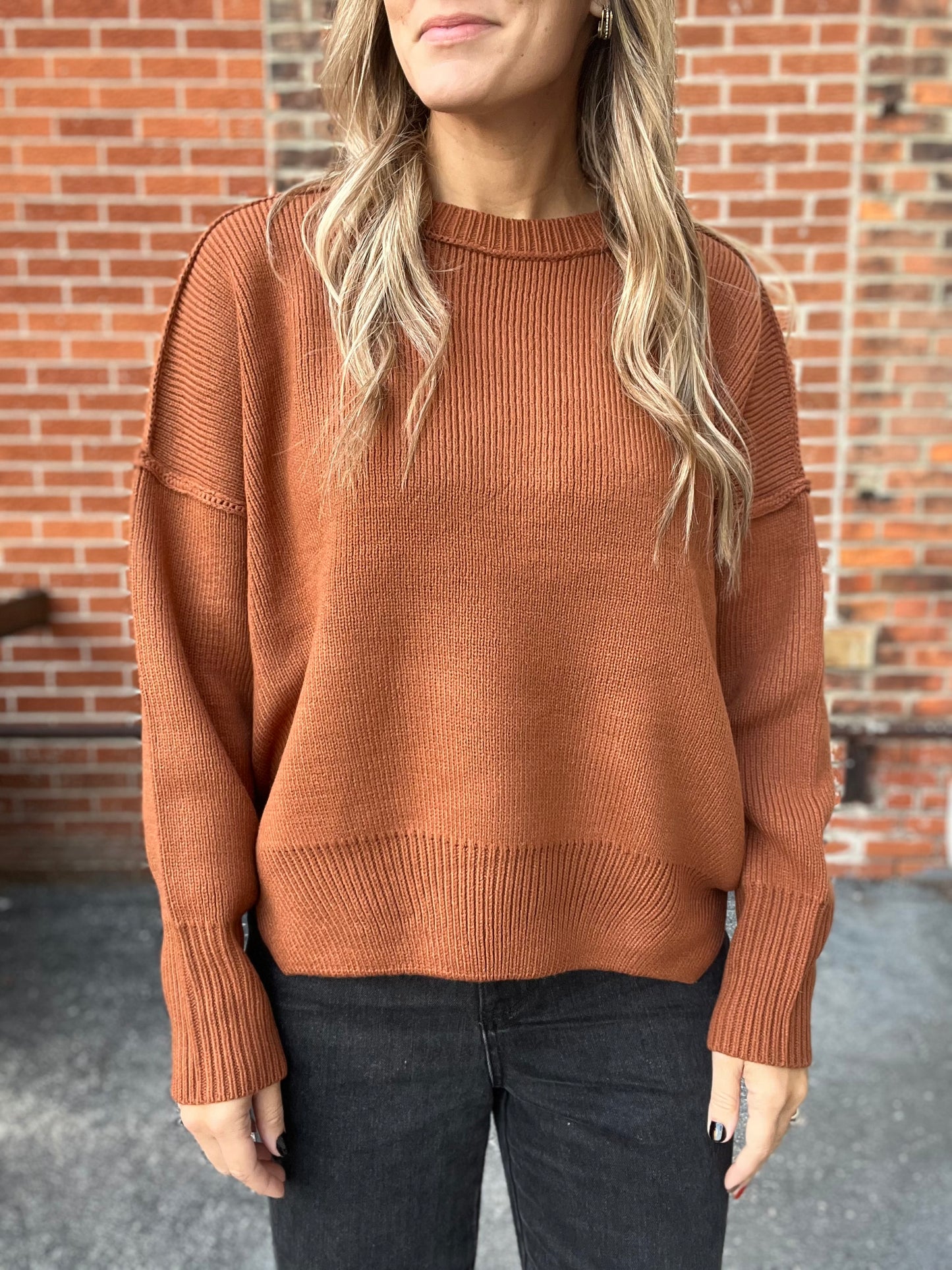 The Lennon Ribbed Rust Sweater