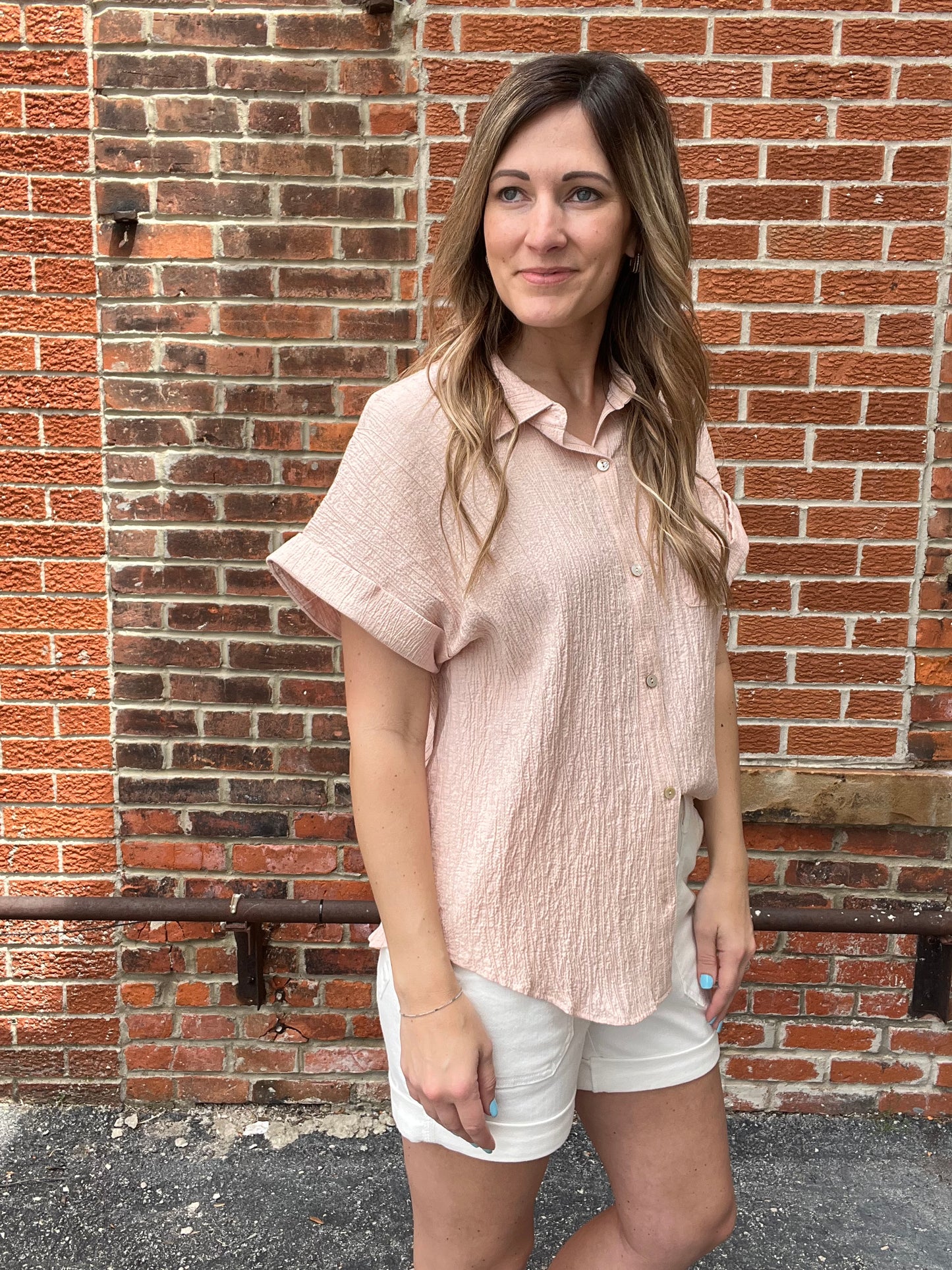 The Blush Blossom Button Down Top