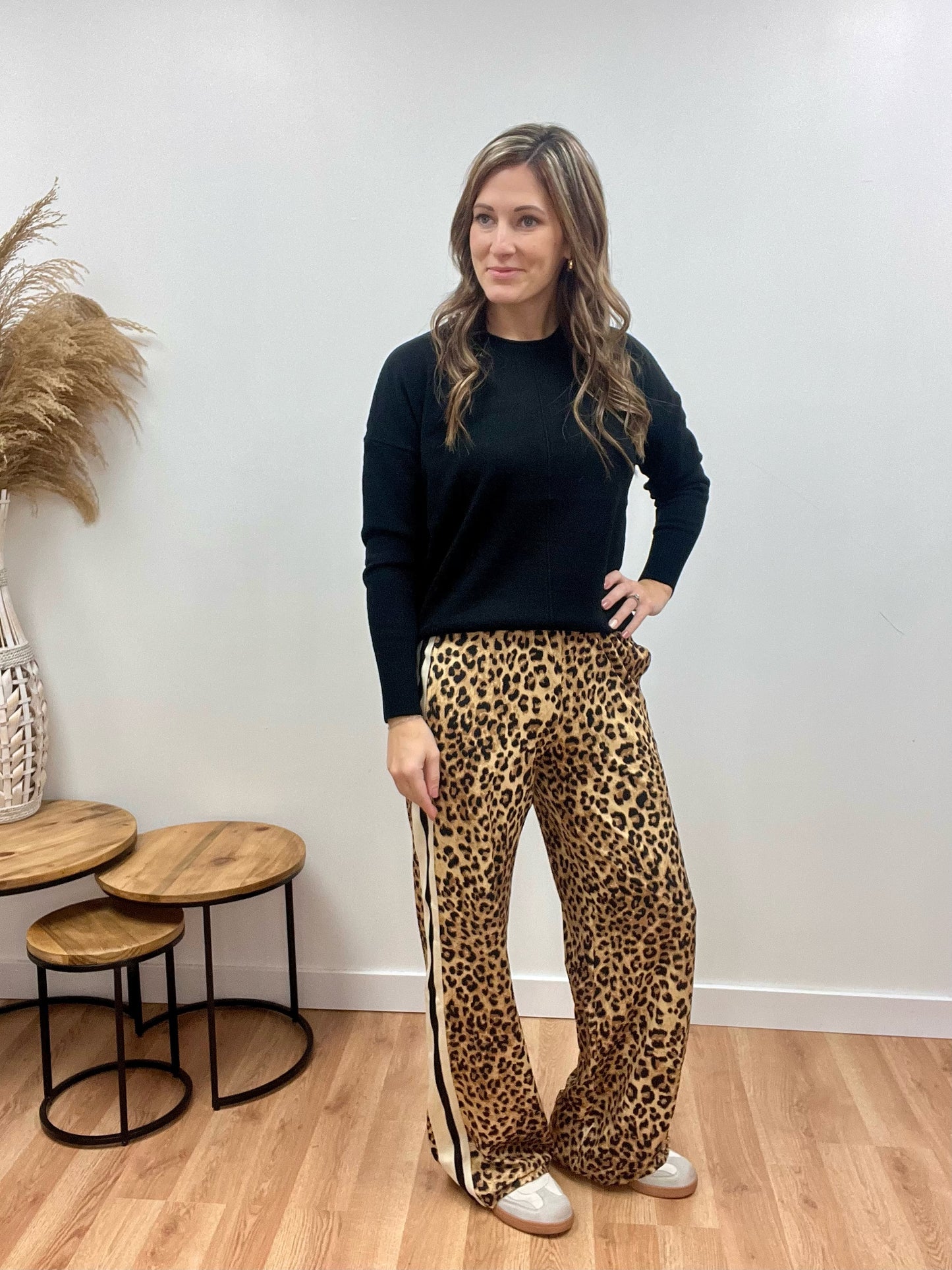 The Harlow Leopard Black Pants