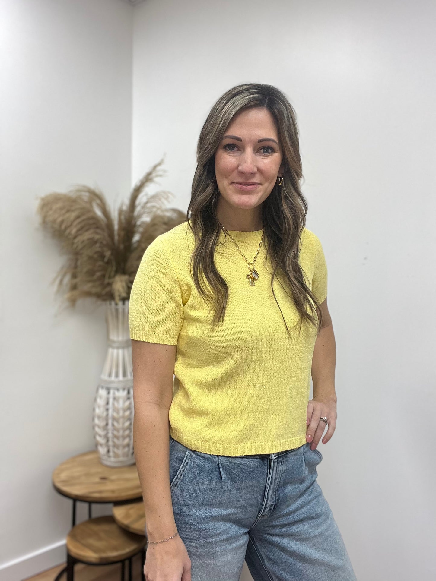 The Amara Round Neck Short Sleeve Sweater Top