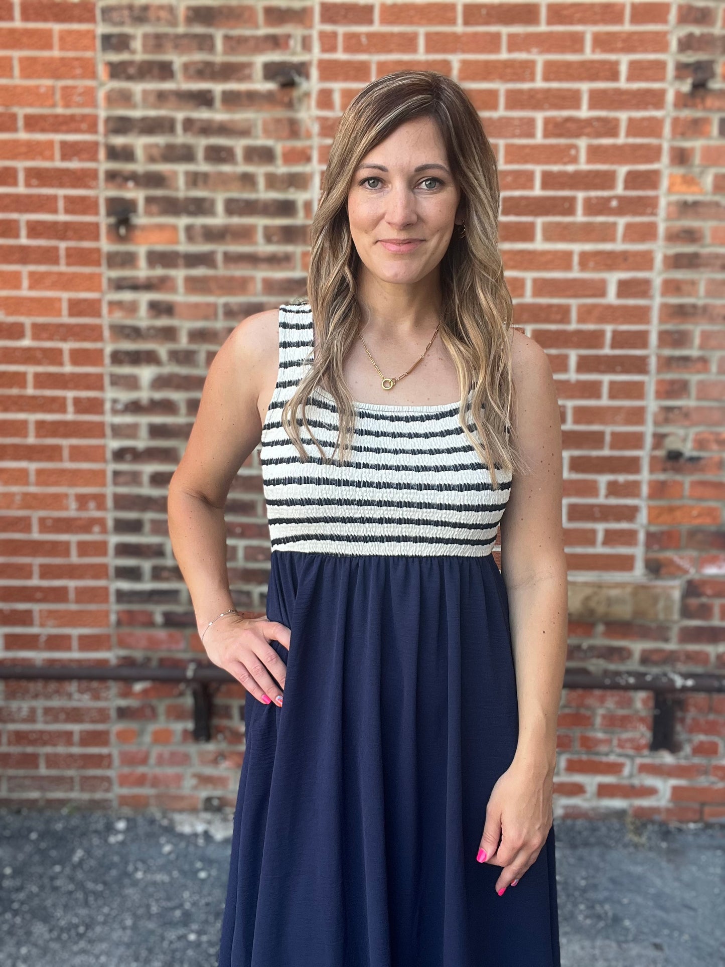 The Colleen Square Neck Striped Dress