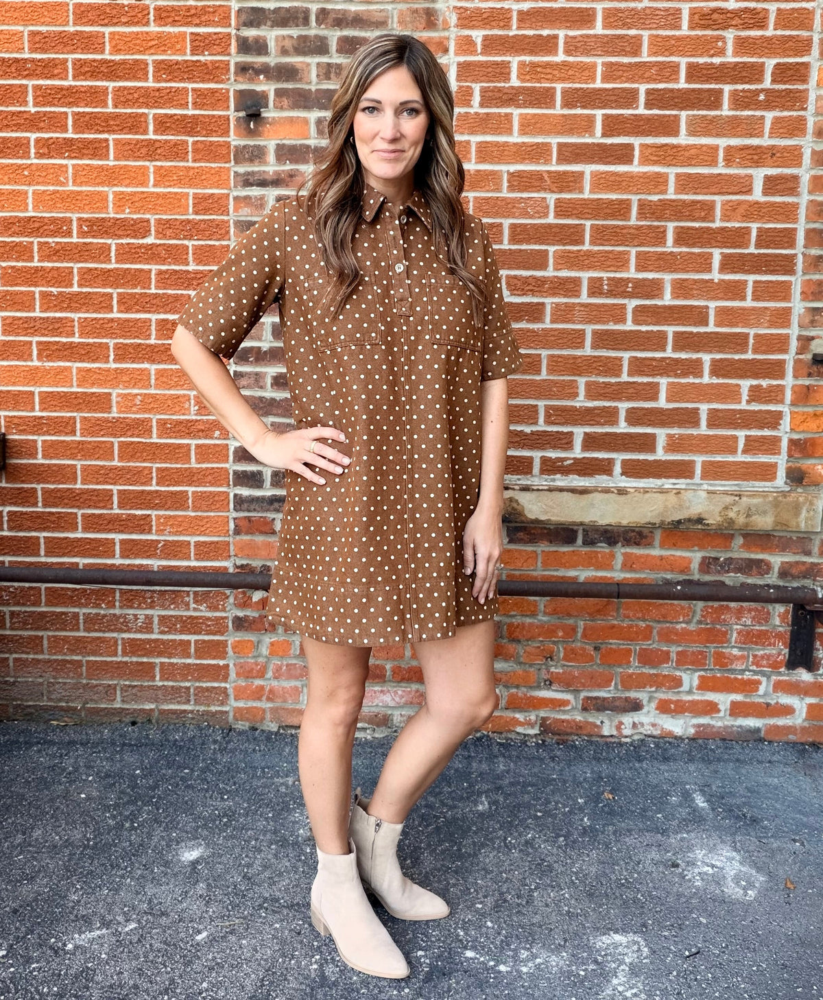 The Charming Polka Dot Denim Dress