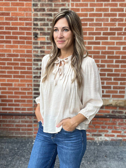 The Swayer Front Tie Pleated Top