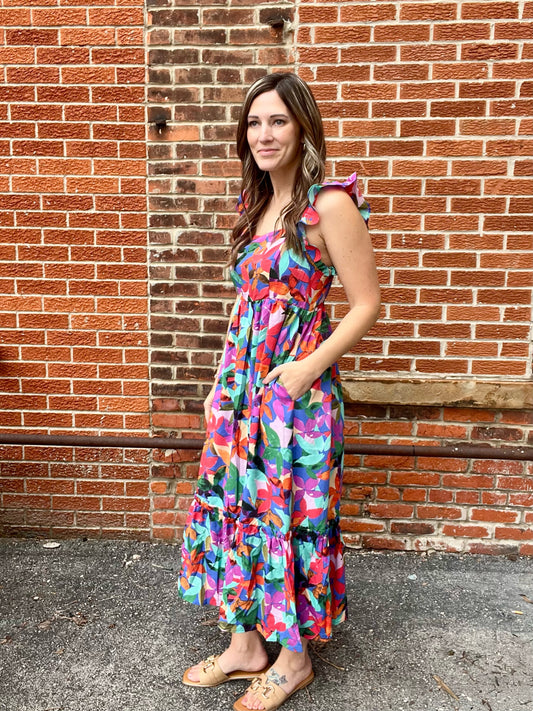 The LC Floral Print Square Neck Dress