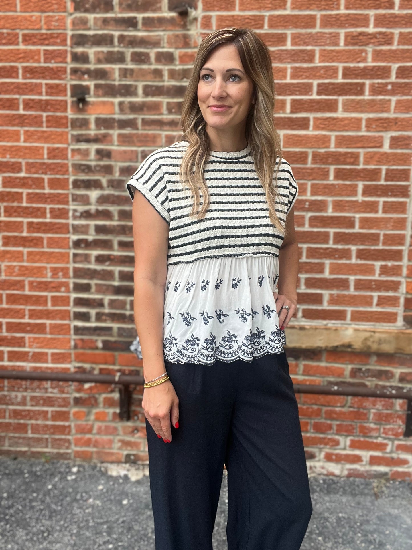 The Clairable Navy Embroidery Top