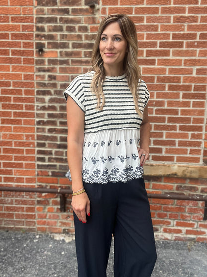 The Clairable Navy Embroidery Top