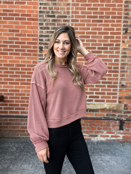 The Caroline Ribbed Cropped Long Sleeve Top