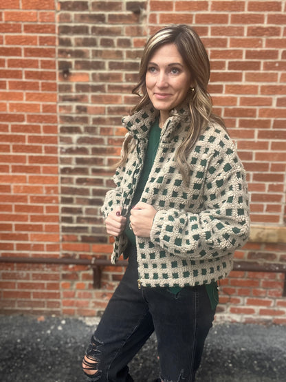 The Rosa Green Checkered Sherpa Jacket