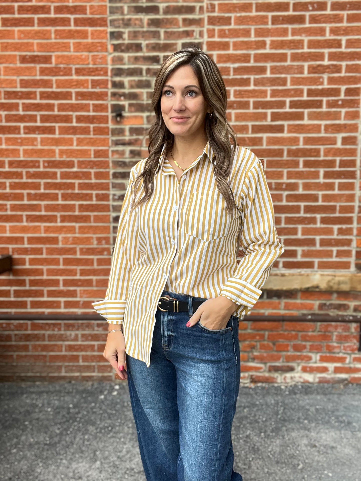The Blaklynn White and Mustard Button up