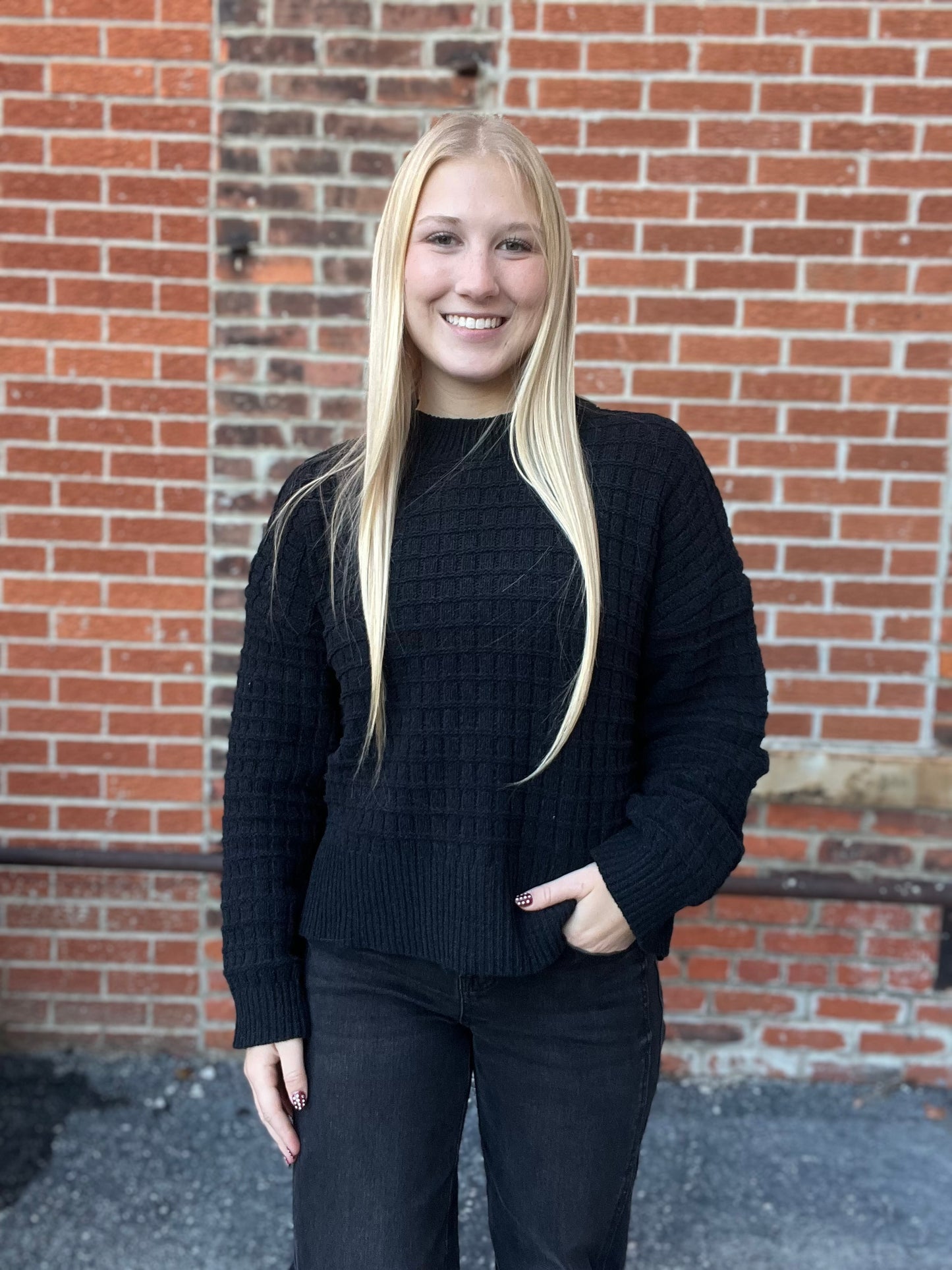 The Black Basic Holiday Waffle Knit Sweater