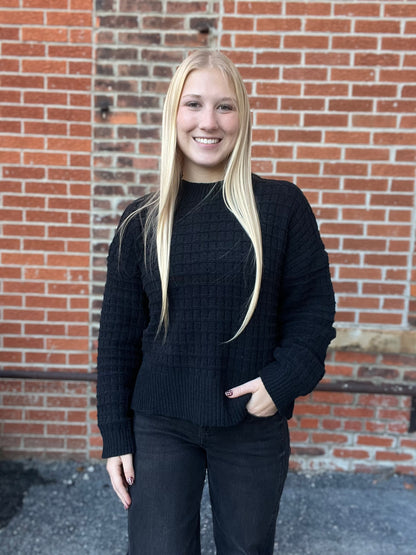 The Black Basic Holiday Waffle Knit Sweater