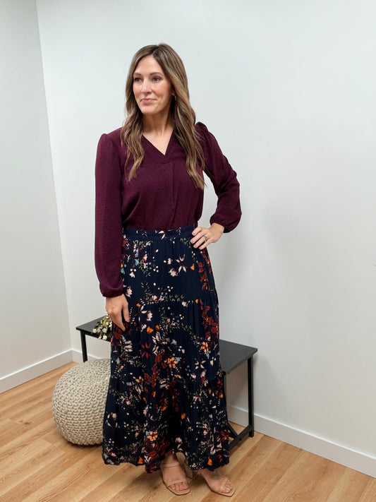 The Milan Burgundy V Neck Blouse