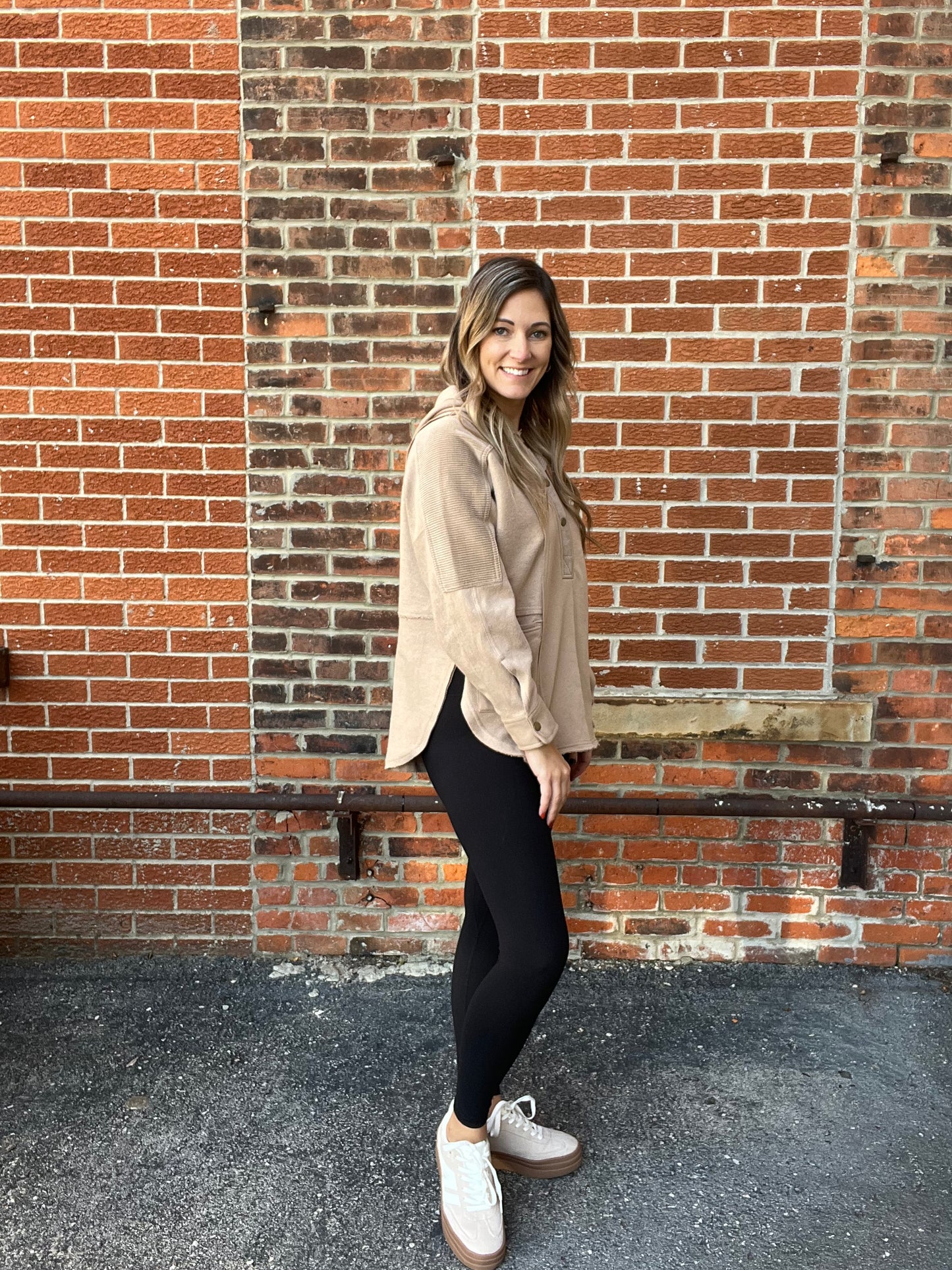 The Sahara Taupe Half Buttoned Long Sleeve