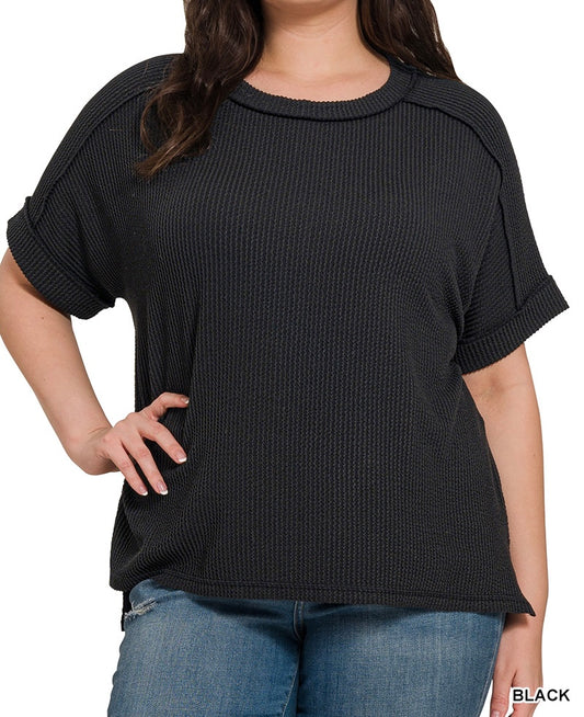 The Adria Curvy Ribbed Raw Edge Top