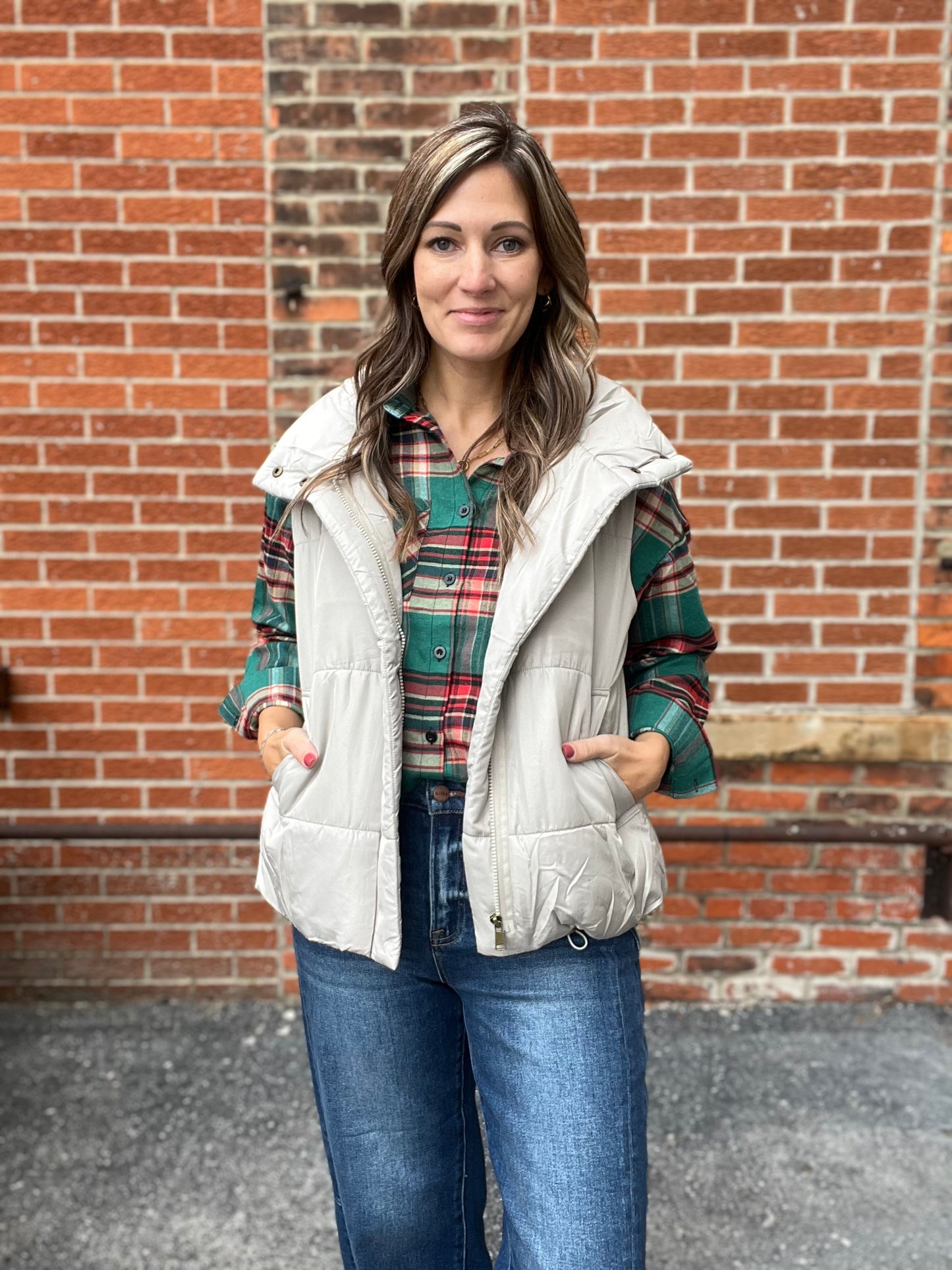 The Lou Solid Zip Up Puffer Vest Cement