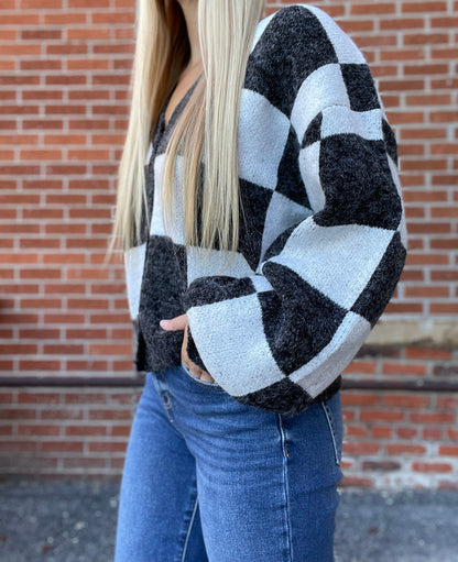 The Quinlet Black and Cream Checkered Cardigan