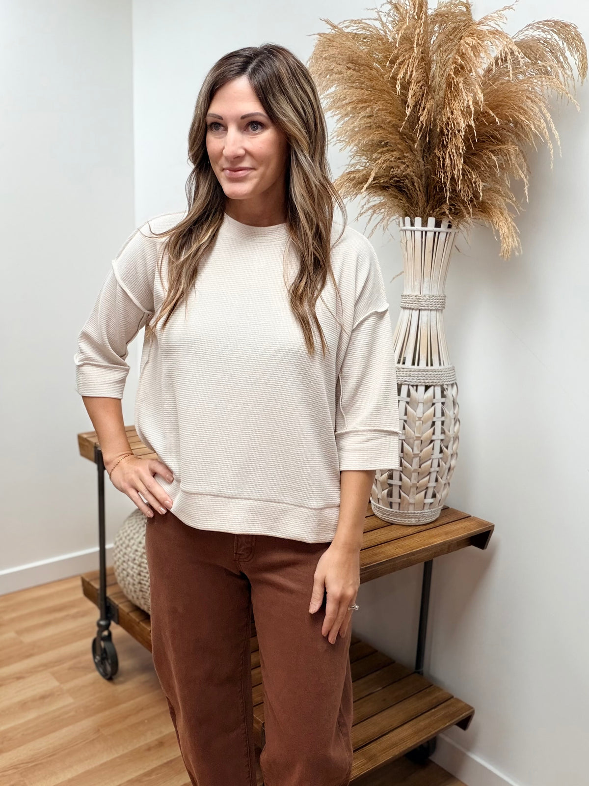 The Margot 3/4 Sleeve Textured Top