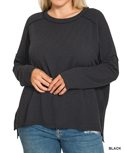 The Adams Curvy Ribbed Raw Edge Long Sleeve