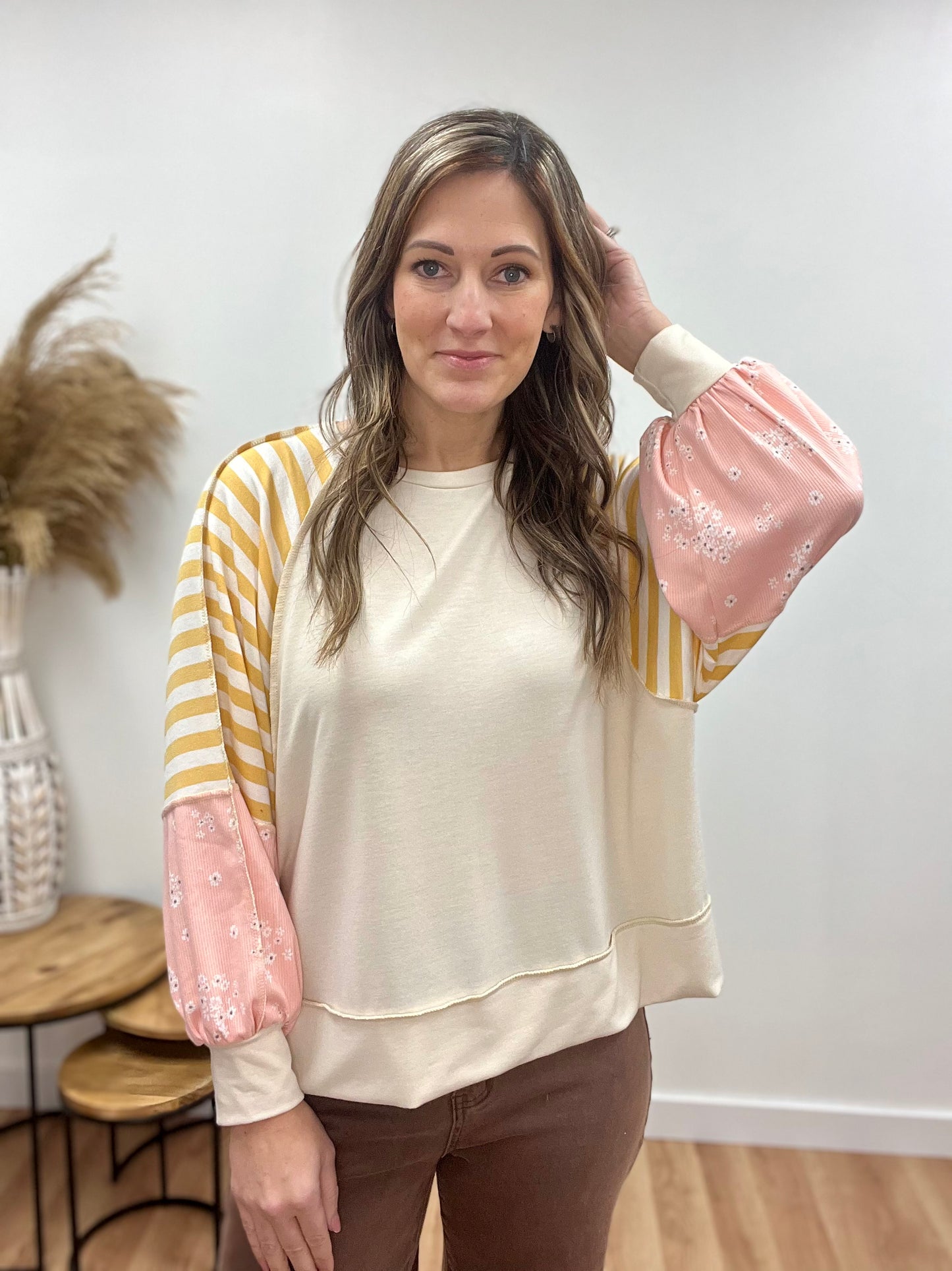 The Maeve Contrast Long Sleeve Top