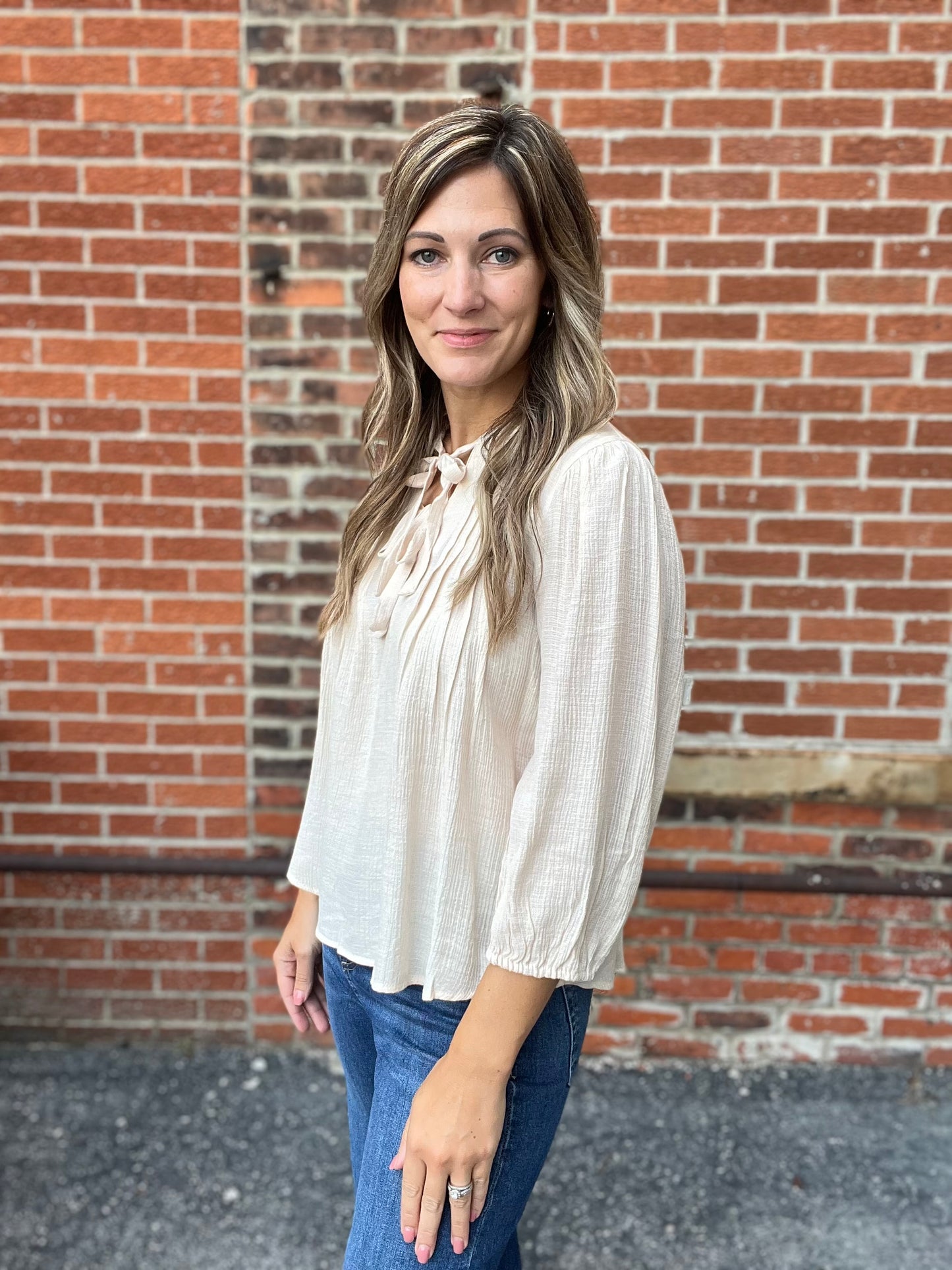 The Swayer Front Tie Pleated Top