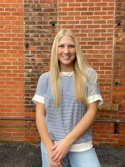 The Anaya Striped Contrast Short Sleeve Top